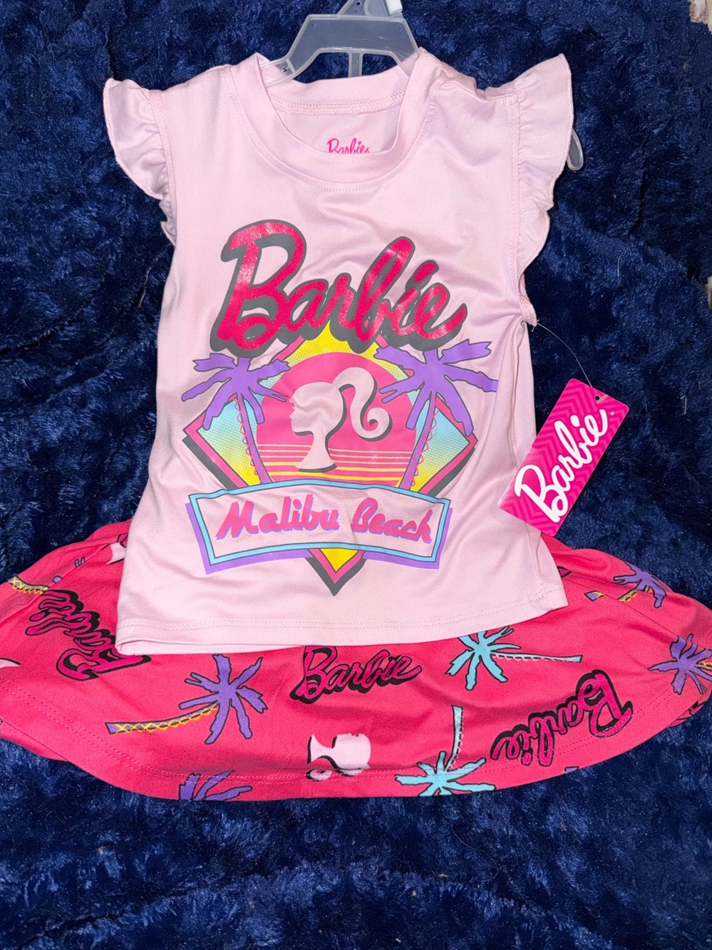 Girls Barbie Malibu Beach Pink Two-Piece Outfit shirt and skort size 4 NWT